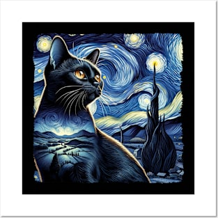 Bombay Starry Night Inspired - Artistic Cat Posters and Art